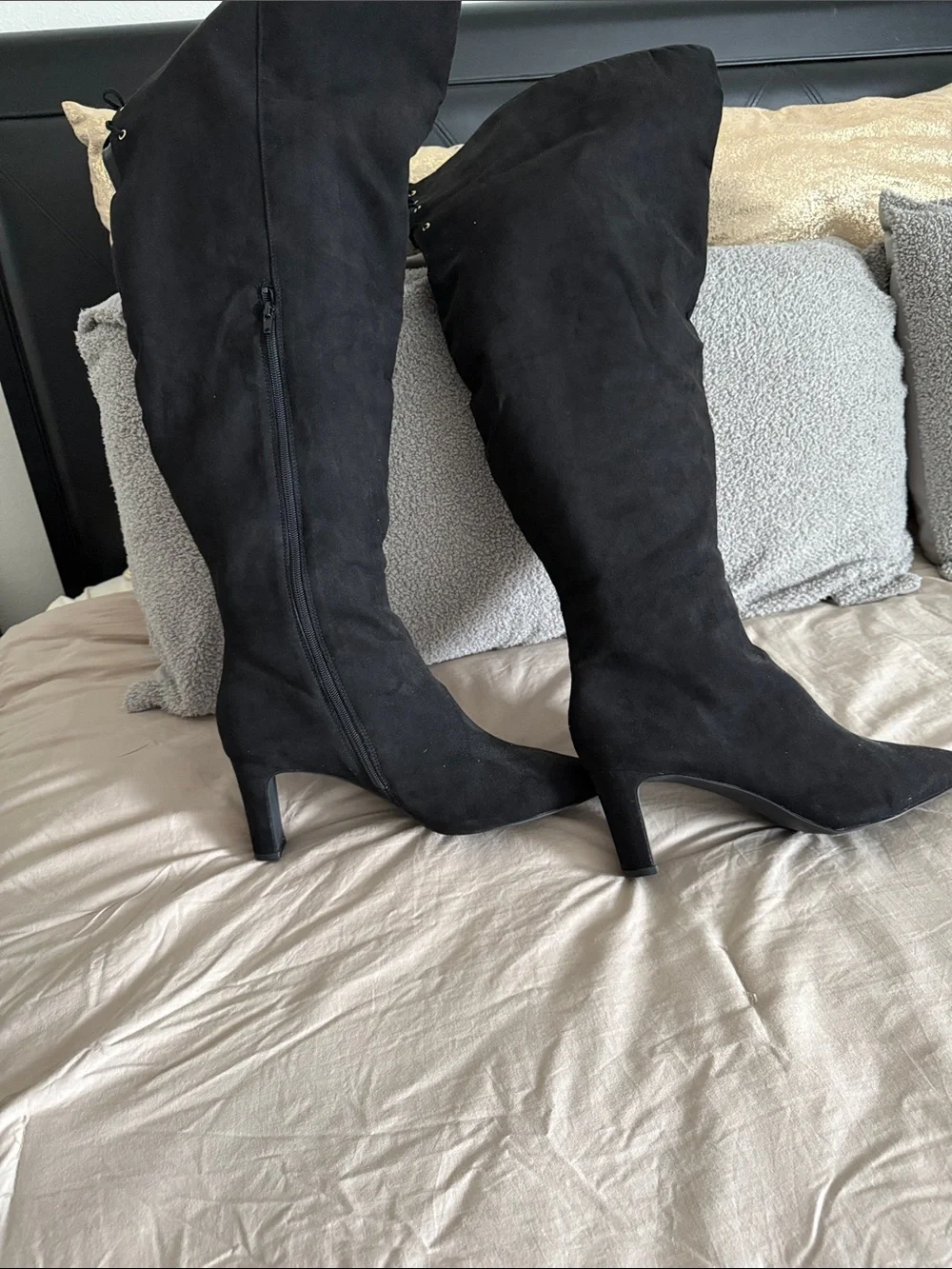 Black Thigh High Heeled Boots - Women's Fashion